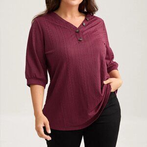 BloomChic Tunic Top V-Neck Button Textured Plus Size Elegant Everyday 3X NWT